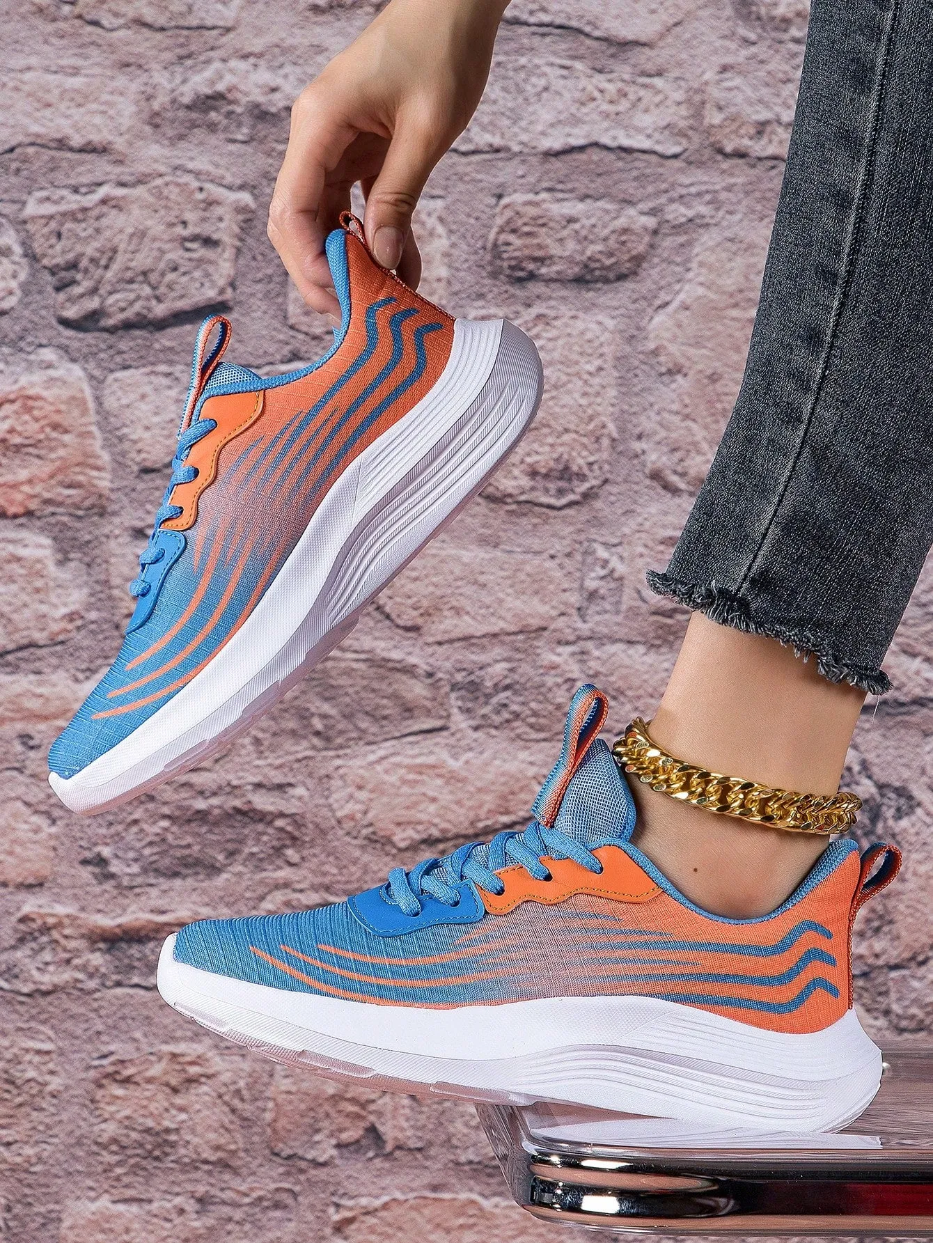 2024 New Arrival: Women's Casual Lightweight Sneakers - Blue and Orange