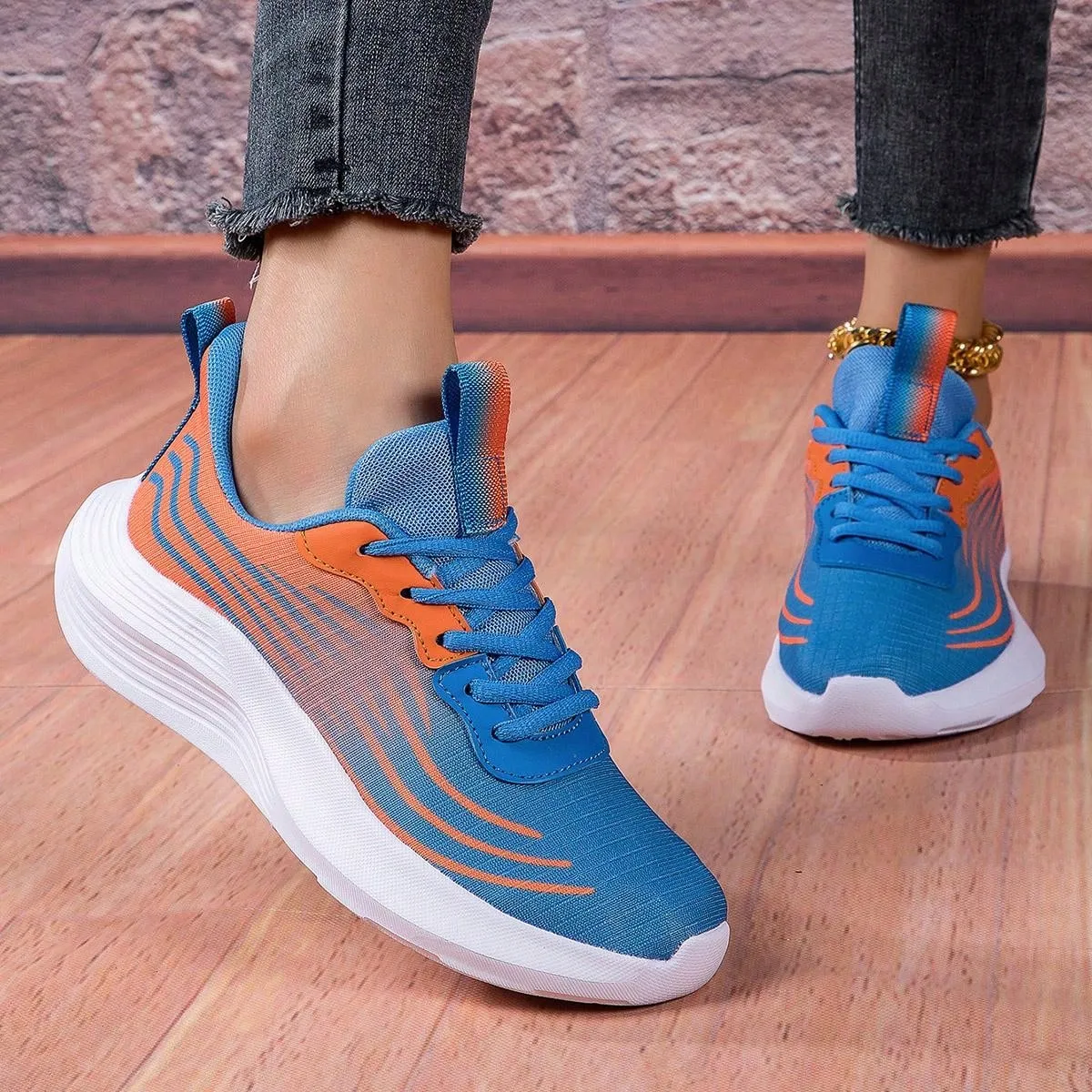 2024 New Arrival: Women's Casual Lightweight Sneakers - Blue and Orange