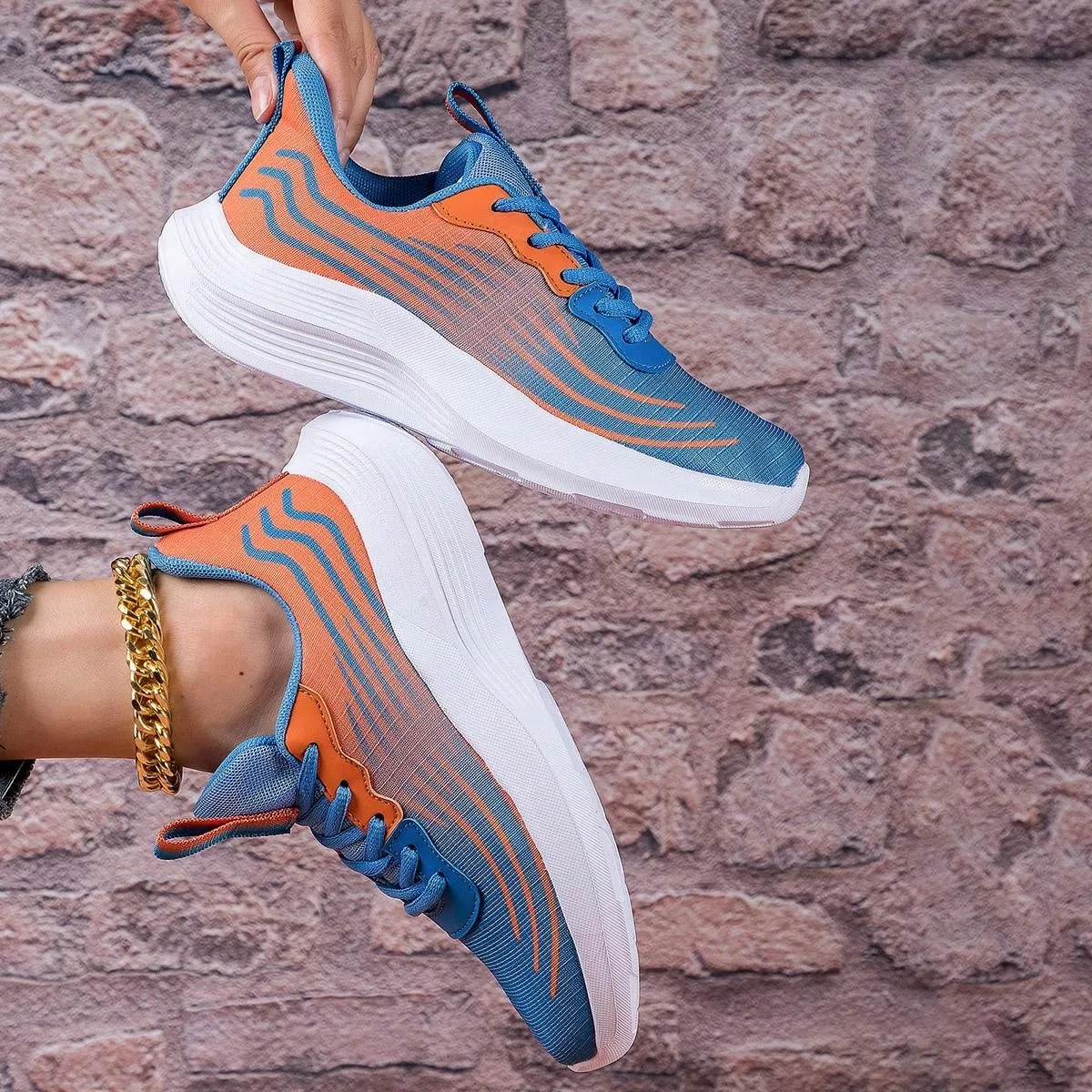 2024 New Arrival: Women's Casual Lightweight Sneakers - Blue and Orange