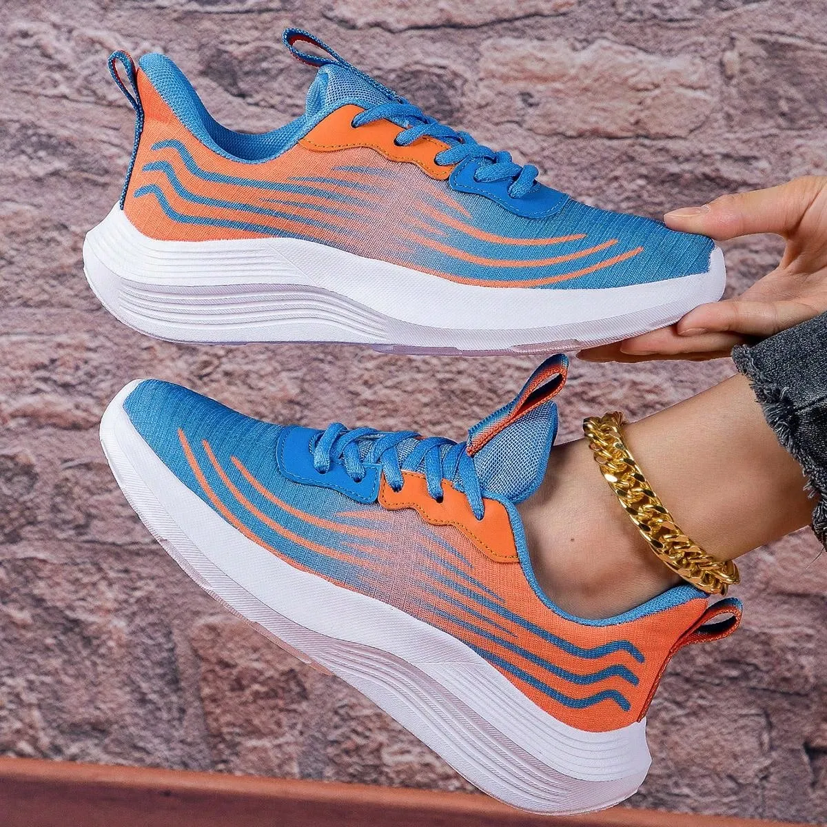 2024 New Arrival: Women's Casual Lightweight Sneakers - Blue and Orange