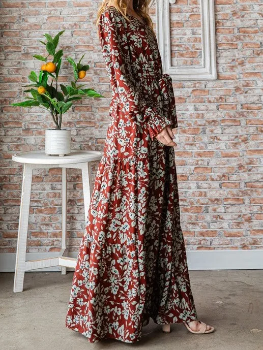 A Little Rusty Floral Maxi Dress in Rust