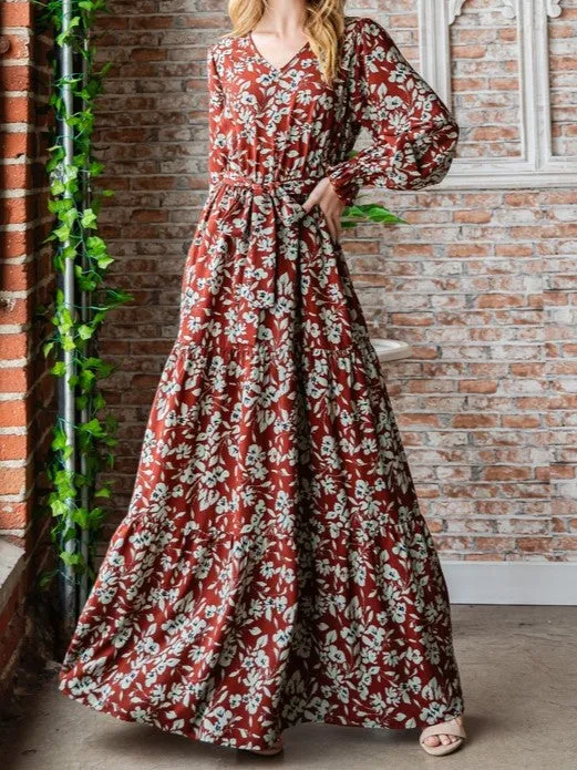 A Little Rusty Floral Maxi Dress in Rust