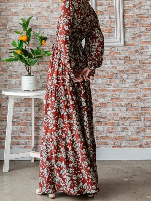 A Little Rusty Floral Maxi Dress in Rust