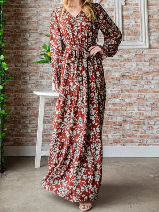 A Little Rusty Floral Maxi Dress in Rust