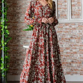 A Little Rusty Floral Maxi Dress in Rust