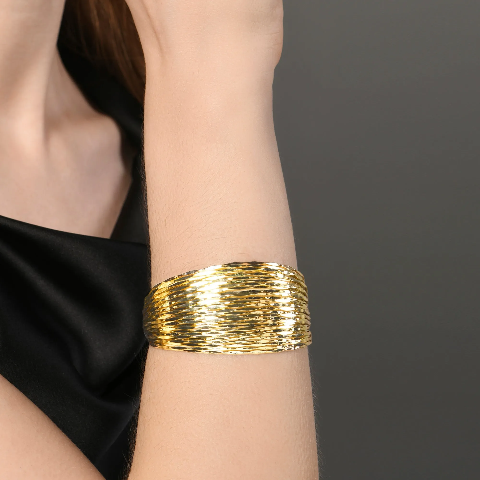 Accessorize London Women Gold Multilayer Cuff Bracelet