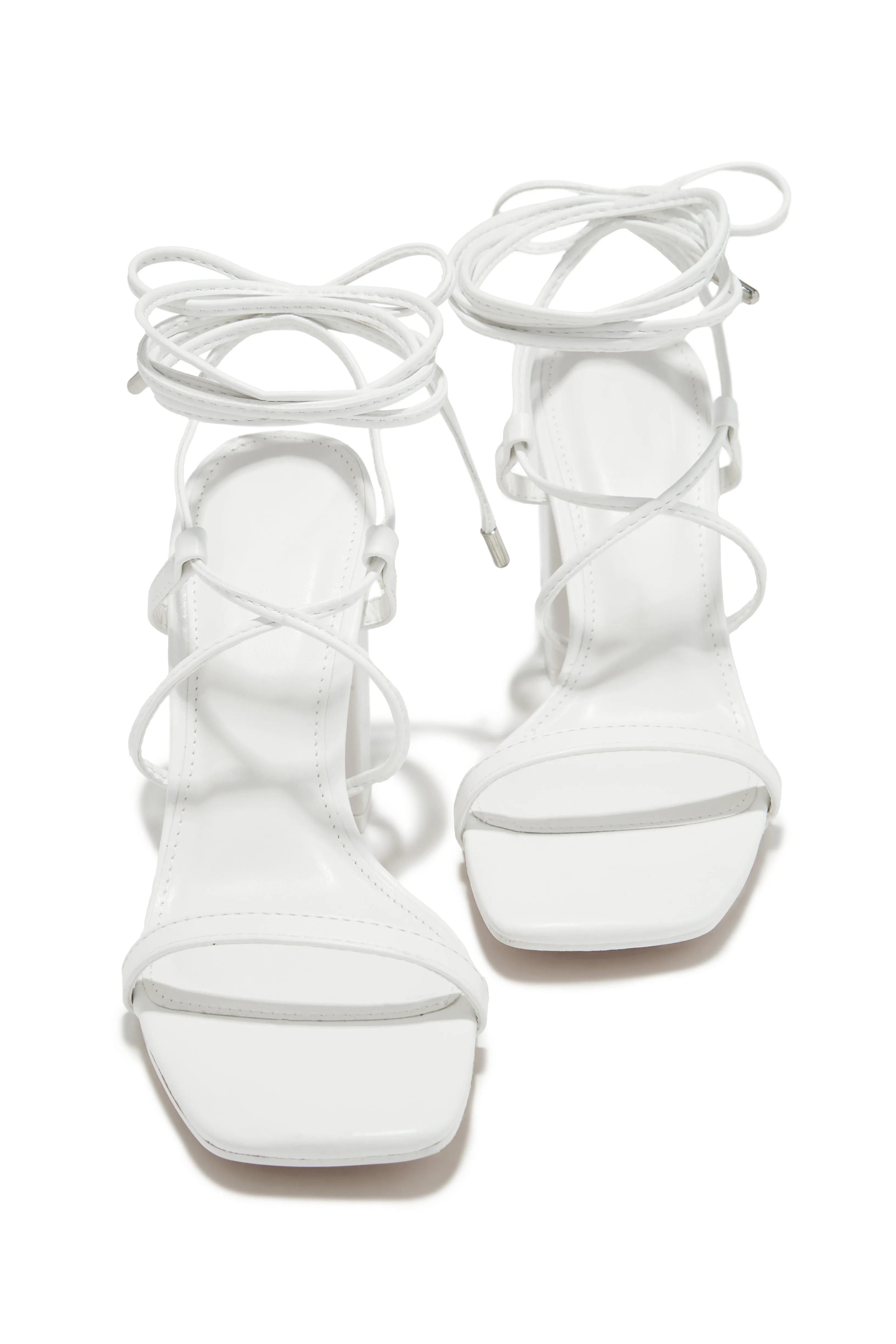 Aria Lace Up Block Heels - White