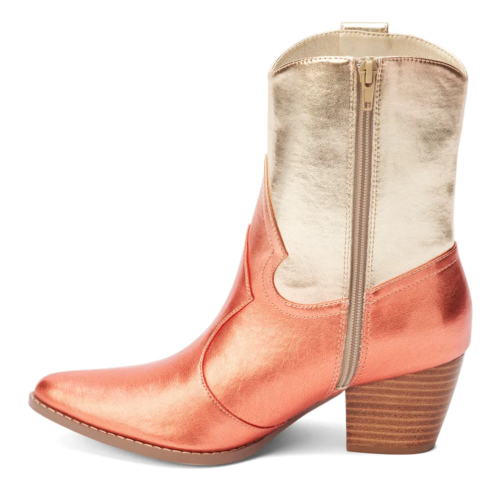 Bambi Metallic Pointed Toe Zippered Cowboy Booties