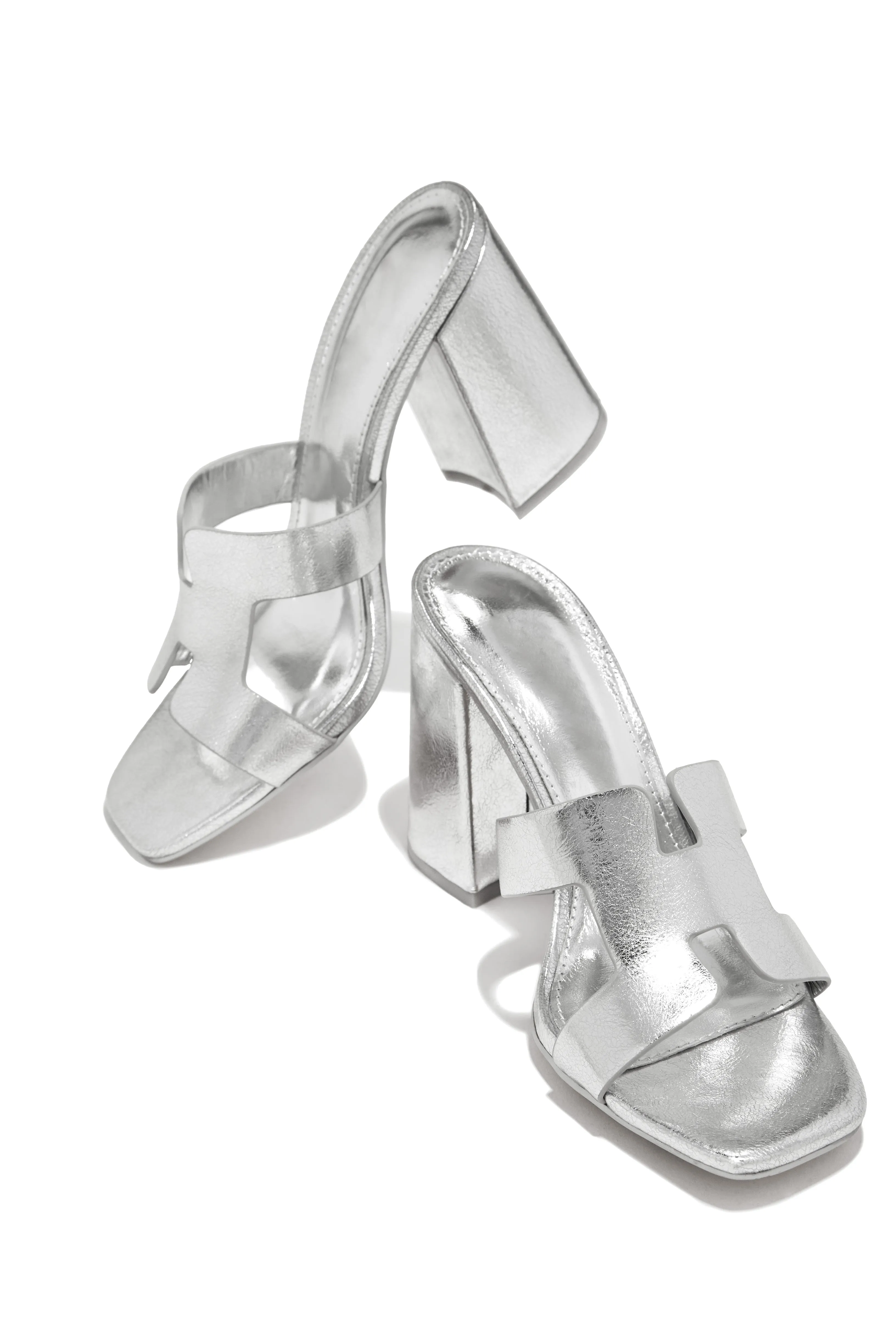 Bianka Block Mid Heels - Silver