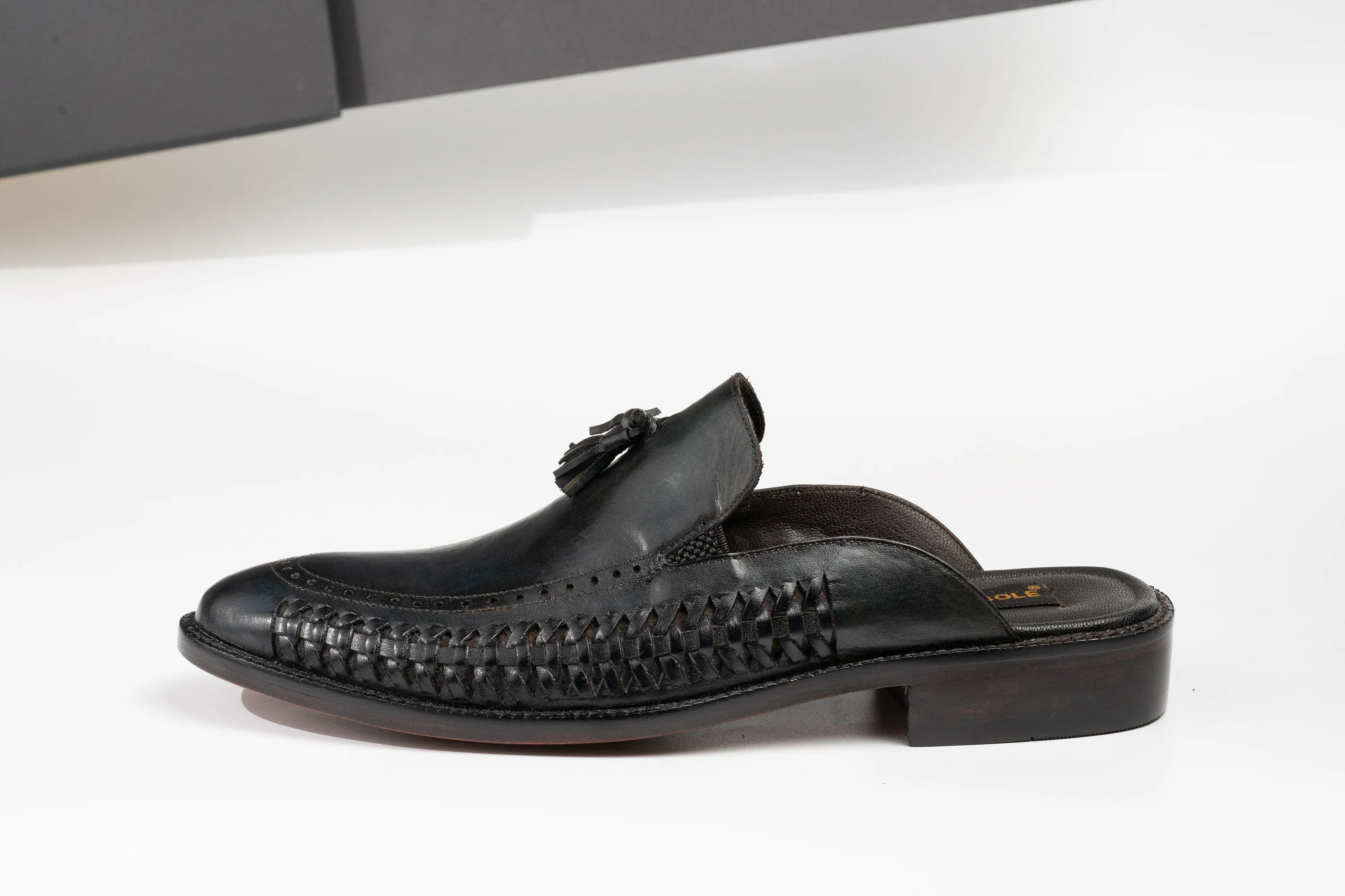 Black or any Color of Your Choice Whole Cut hand weave loafer Backless Slip On Mule Cow Crust Leather Custom Made-To-Order Shoes