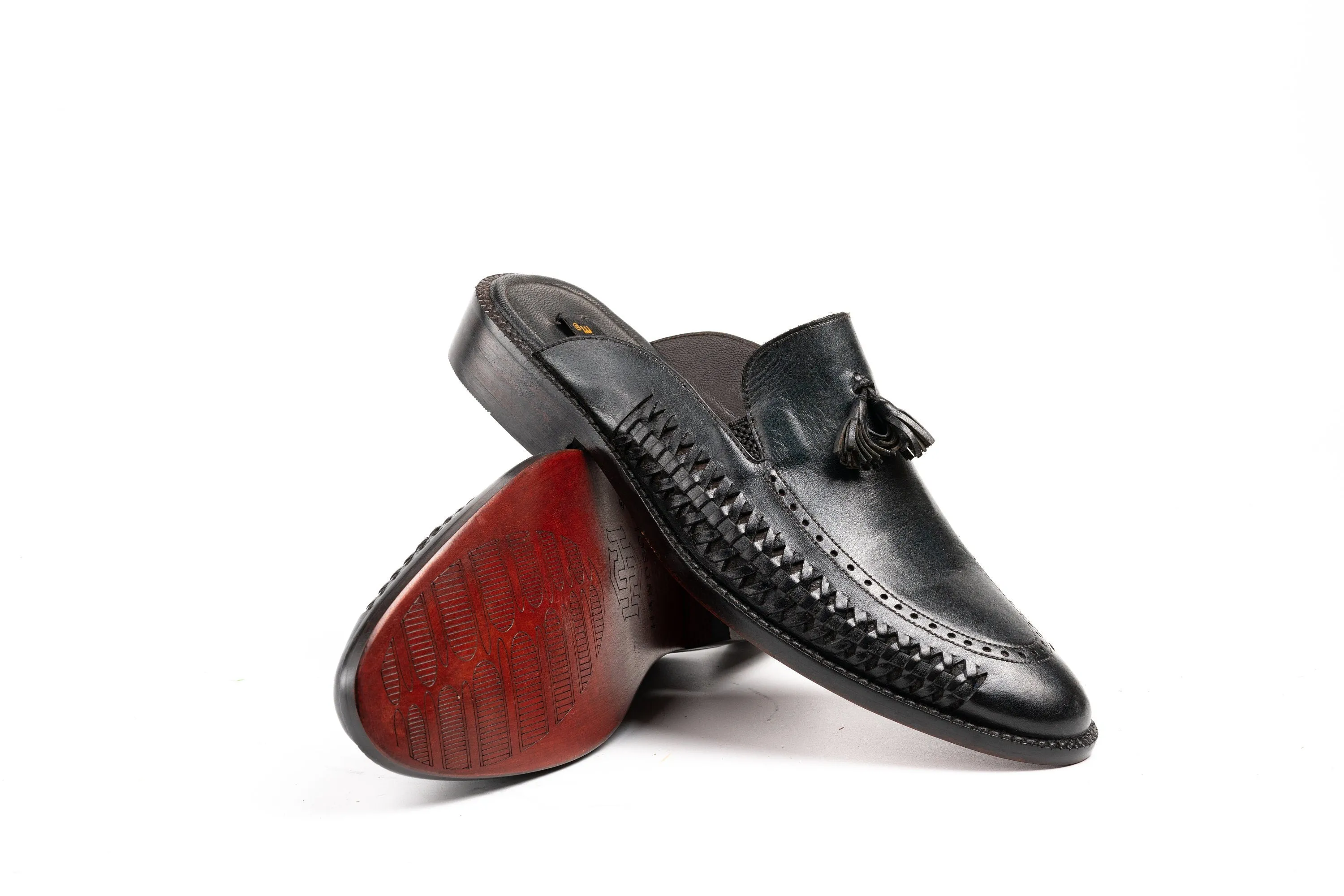 Black or any Color of Your Choice Whole Cut hand weave loafer Backless Slip On Mule Cow Crust Leather Custom Made-To-Order Shoes