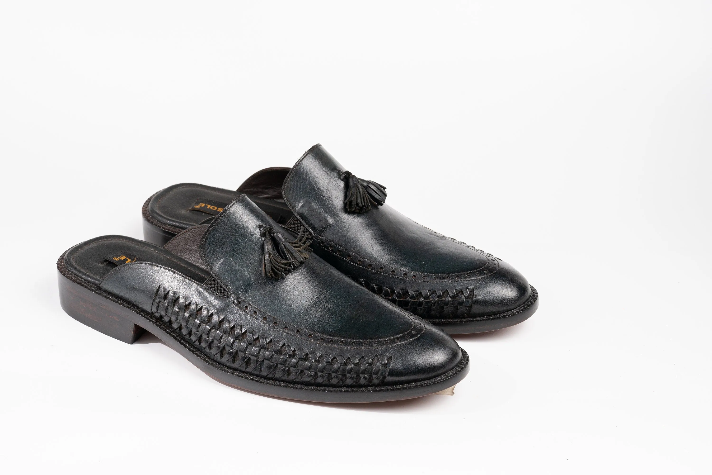 Black or any Color of Your Choice Whole Cut hand weave loafer Backless Slip On Mule Cow Crust Leather Custom Made-To-Order Shoes