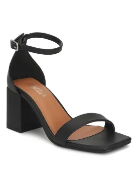 Black PU Block Heel Sandals