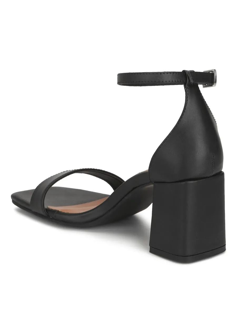 Black PU Block Heel Sandals