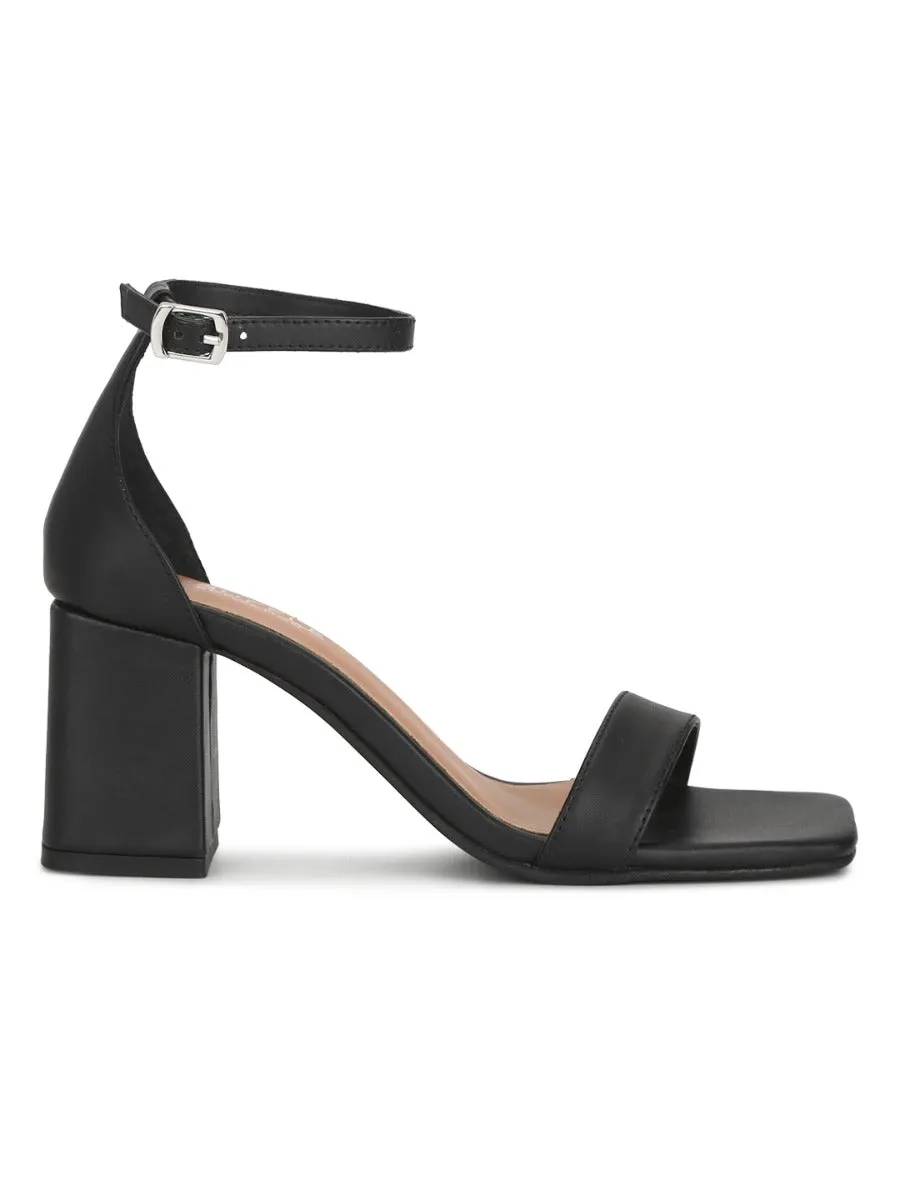 Black PU Block Heel Sandals