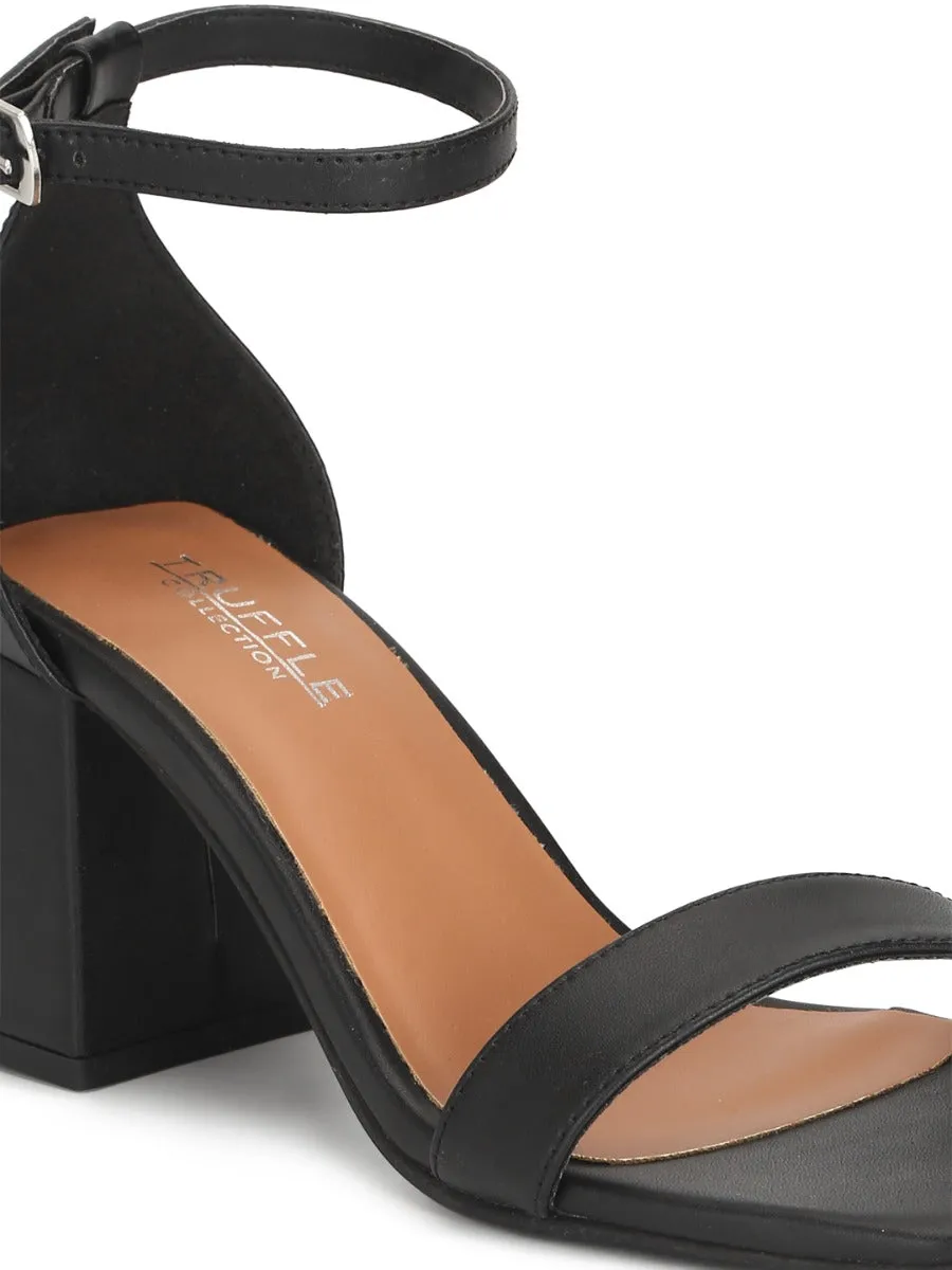 Black PU Block Heel Sandals