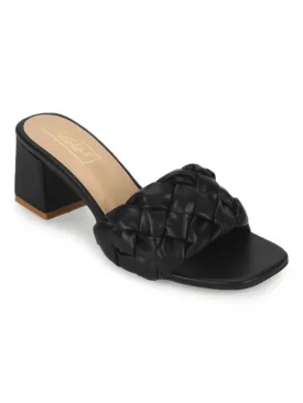 Black PU Mules With Block Heels