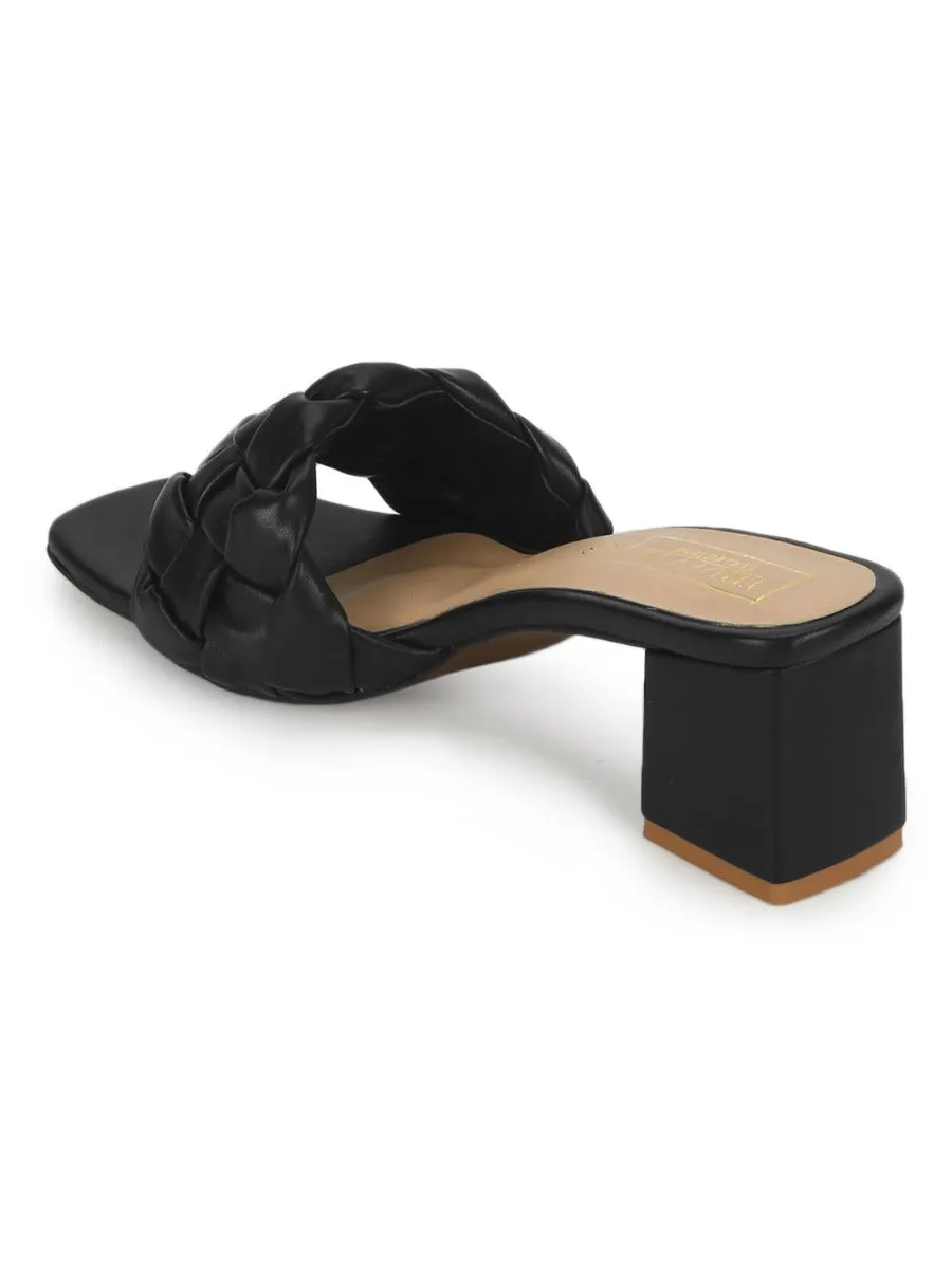 Black PU Mules With Block Heels