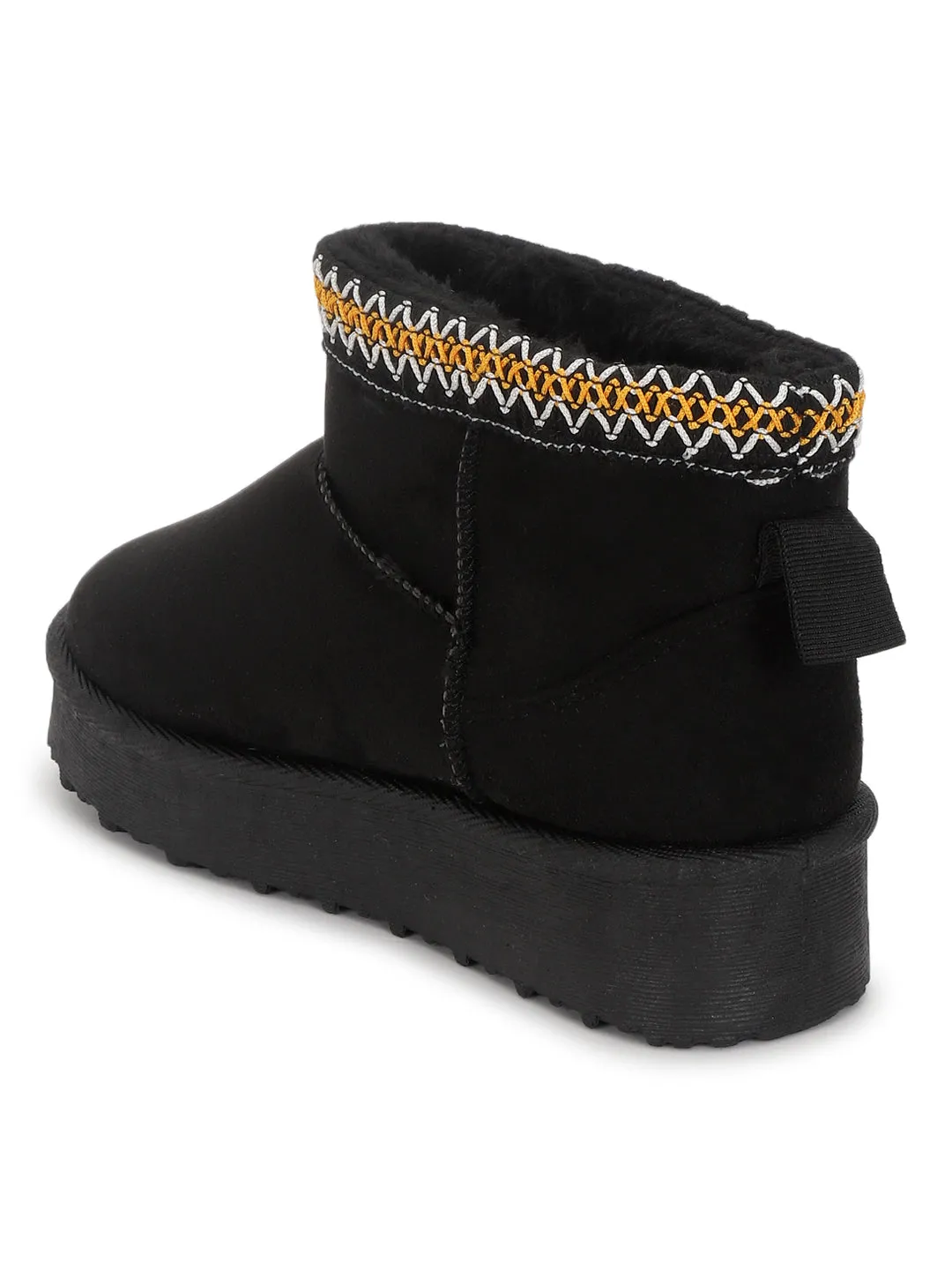 Black Suede Winter Stylish Ankle Boots For Kids-Unisex (TC-RS3686-BLK)