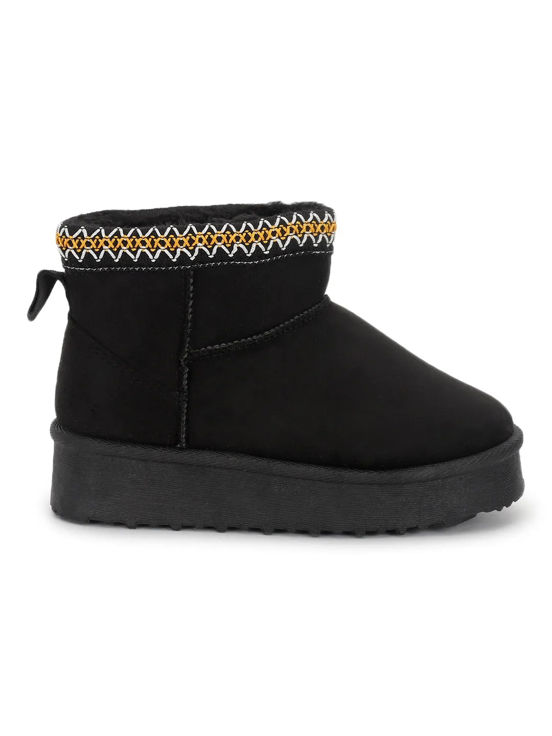 Black Suede Winter Stylish Ankle Boots For Kids-Unisex (TC-RS3686-BLK)