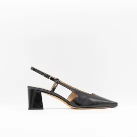 Block Heeled Slingback in Black Patent