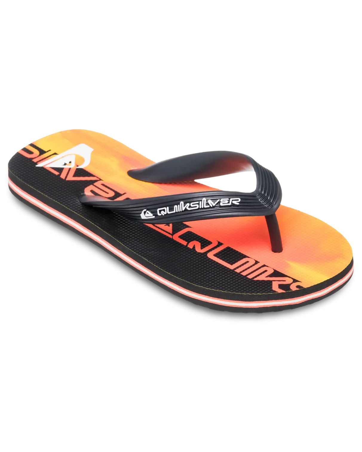 Boys Molokai Art 25 Flip Flops in Fiery Coral Wordblock