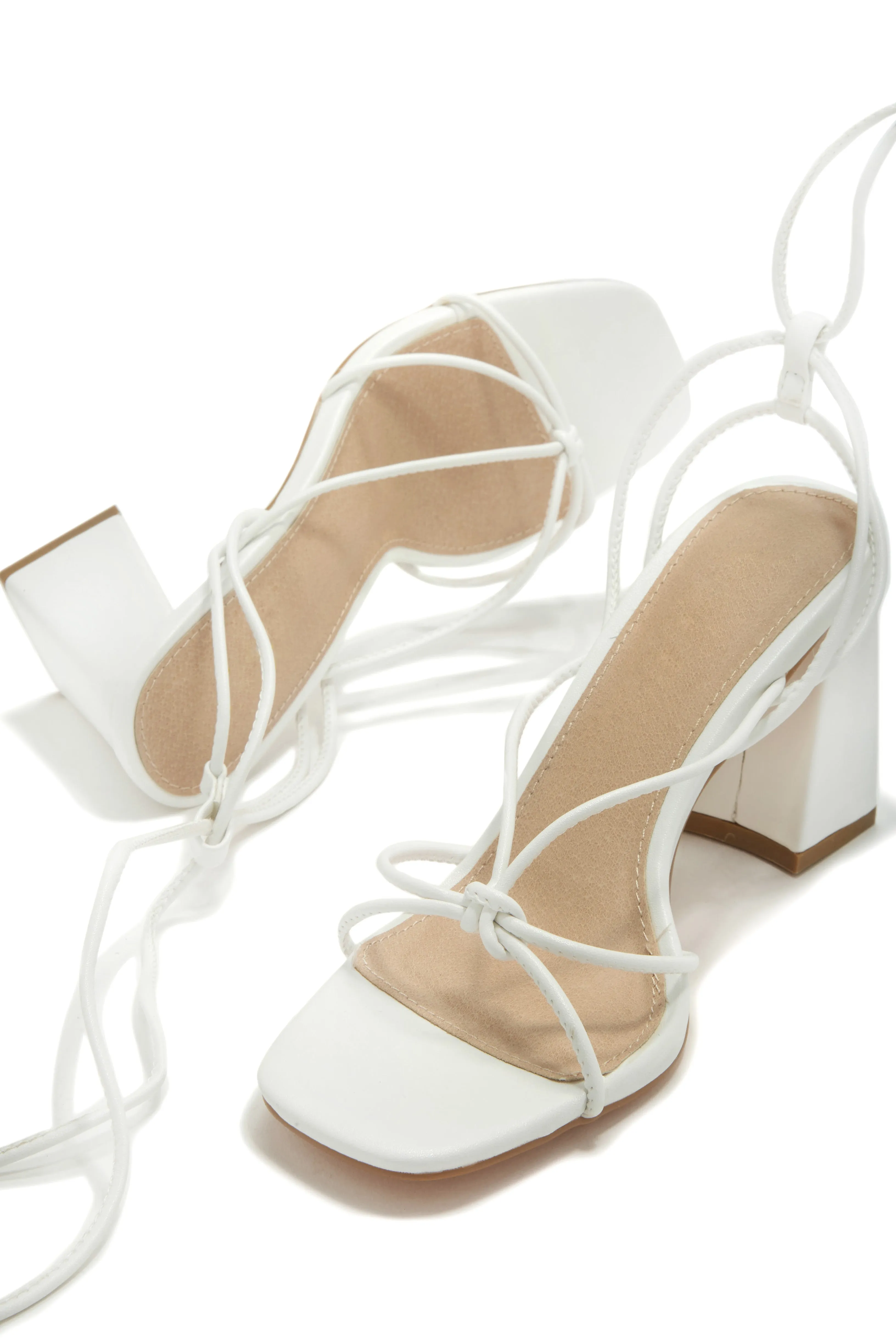 Briella Lace Up Block Heels - White