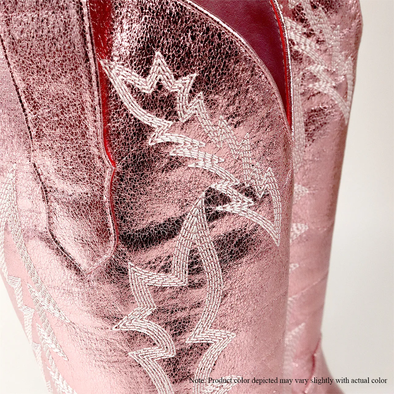 BYRON-1 STACKED HEEL EMBROIDERY WESTERN BOOT - METALLIC PINK