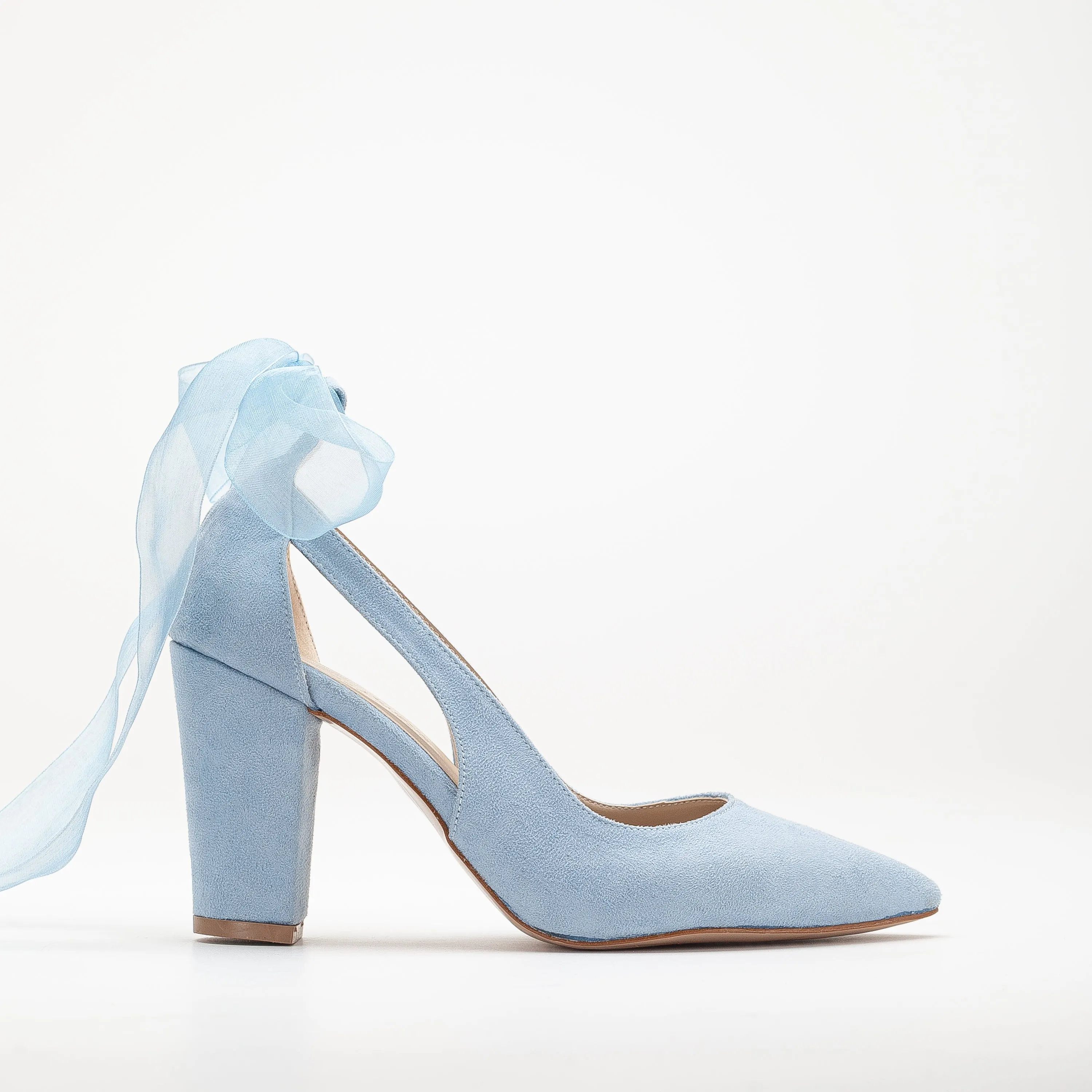 Candice - Baby Blue Suede Shoes with Ribbon