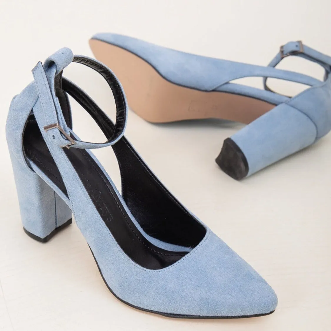 Candice - Baby Blue Suede Shoes with Ribbon