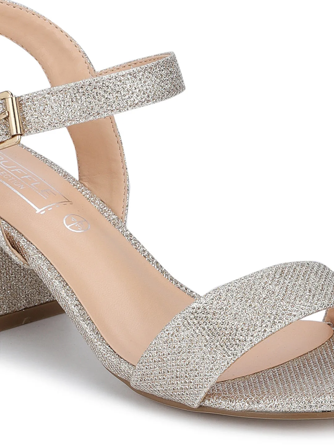 Champagne Shimmer Ankle Strap Low Block Heels