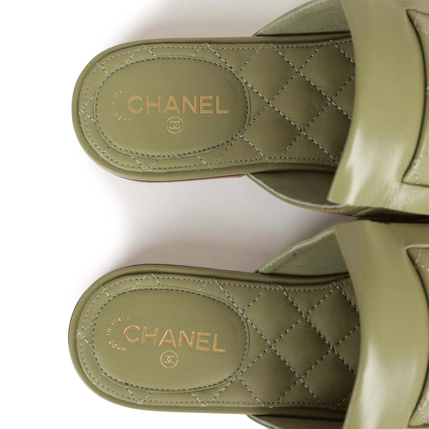 Chanel Lion Head Mules in Sage Green Fringe Leather 35