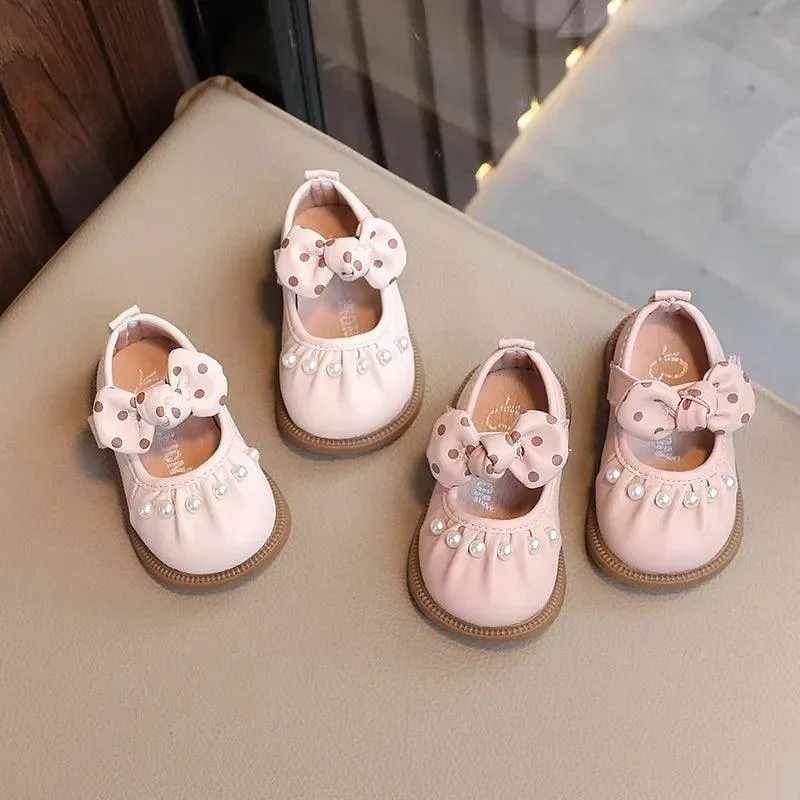 Children's Casual Shoes for Girls - Polka Dot Bow Flat - TSS280