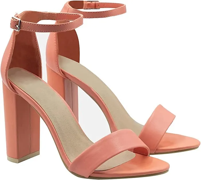 Coral Barely There Strappy Block Heels