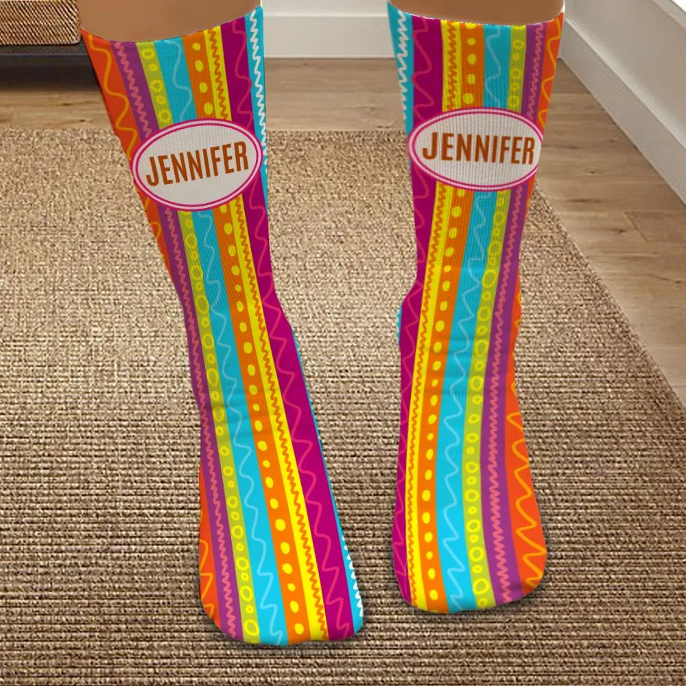 Exclusive Sale - Personalized Striped Colorful Bright Tube Socks