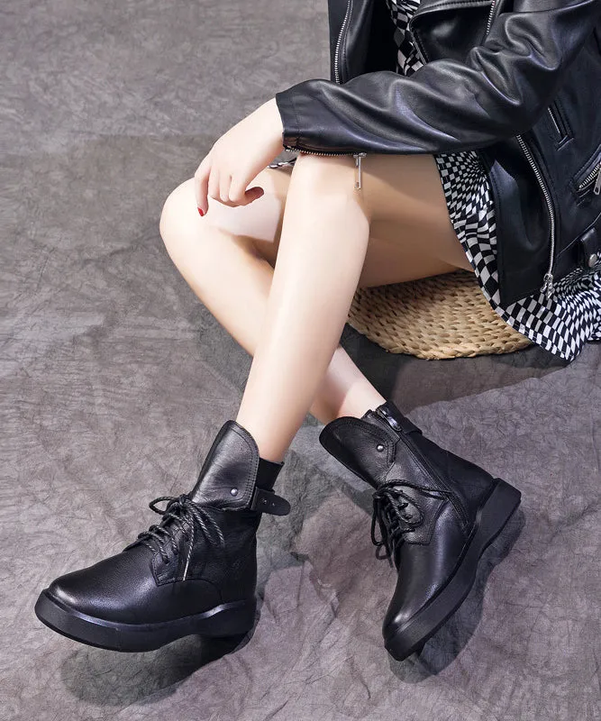 Fashion Black Lace Up Warm Fleece Platform Boots