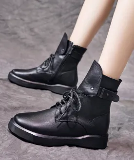 Fashion Black Lace Up Warm Fleece Platform Boots