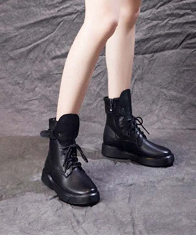 Fashion Black Lace Up Warm Fleece Platform Boots