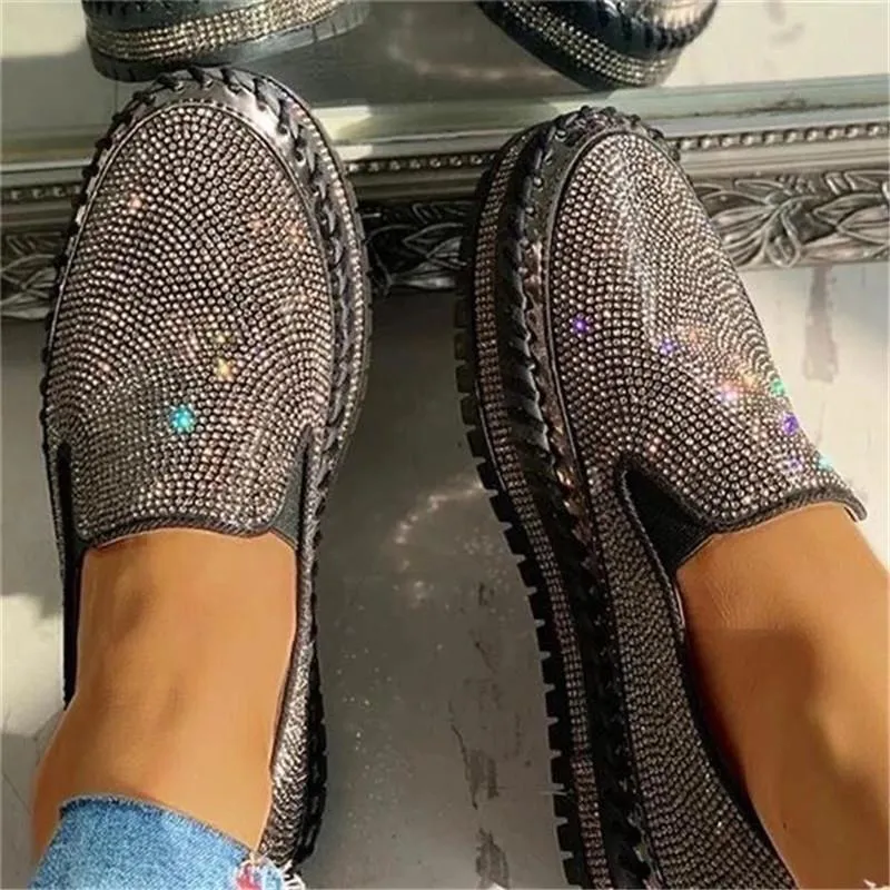 Fashion glitter rhinestone shiny platform sneakers slip on crystal sneakers for women