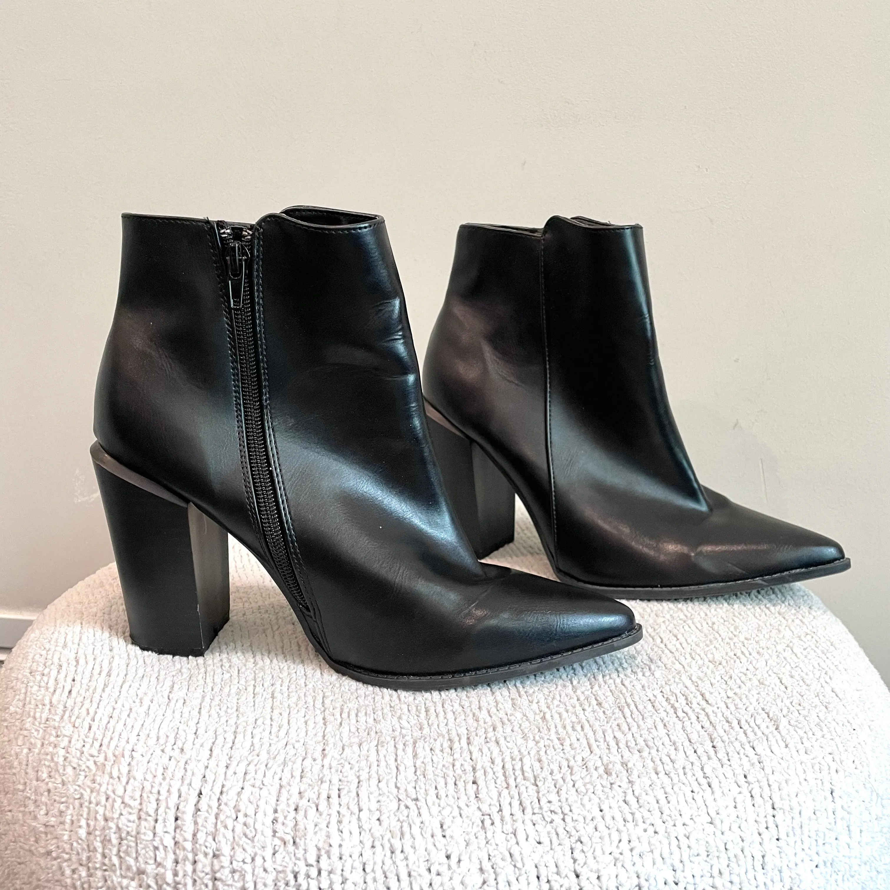 Faux Leather Pointed Toe Boots