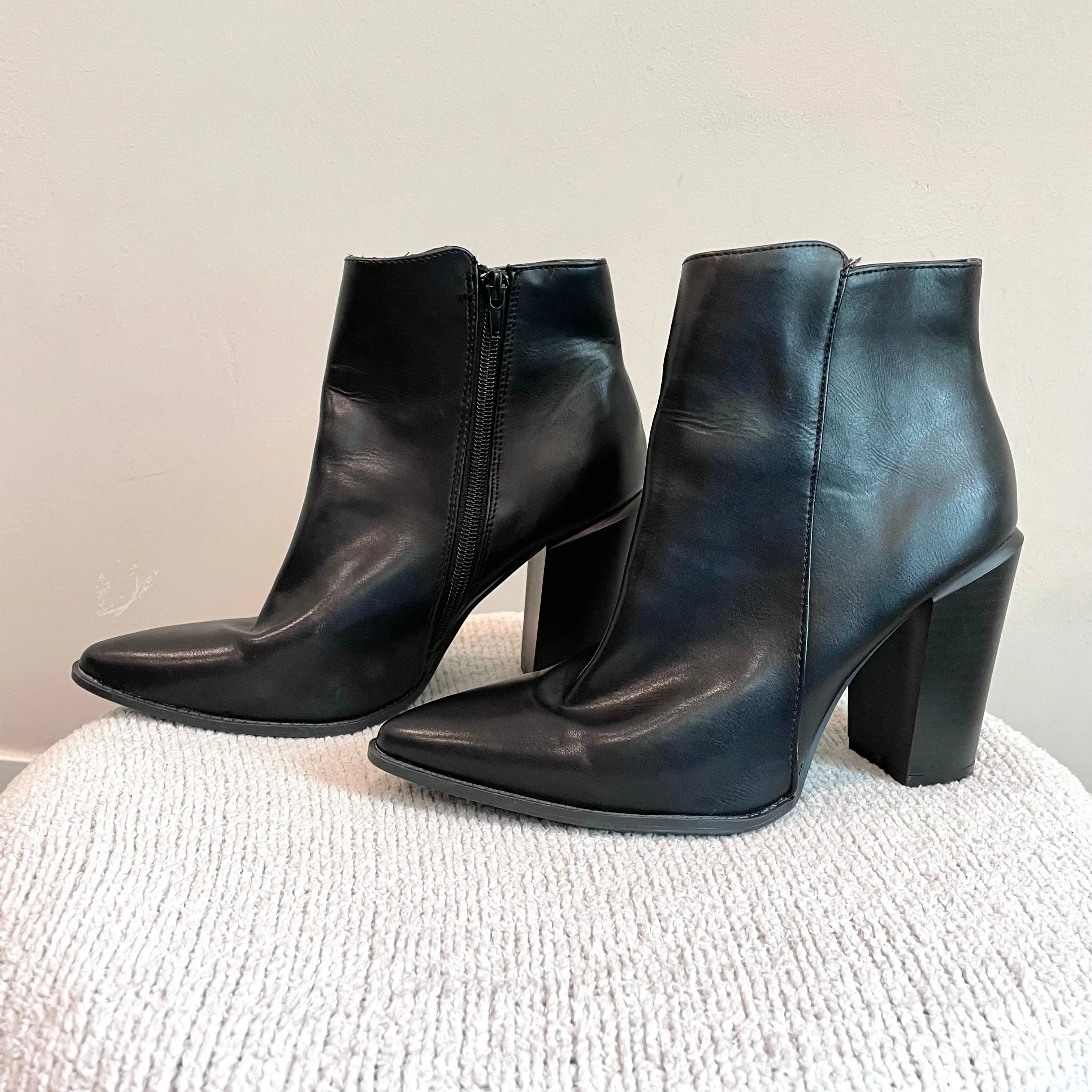 Faux Leather Pointed Toe Boots