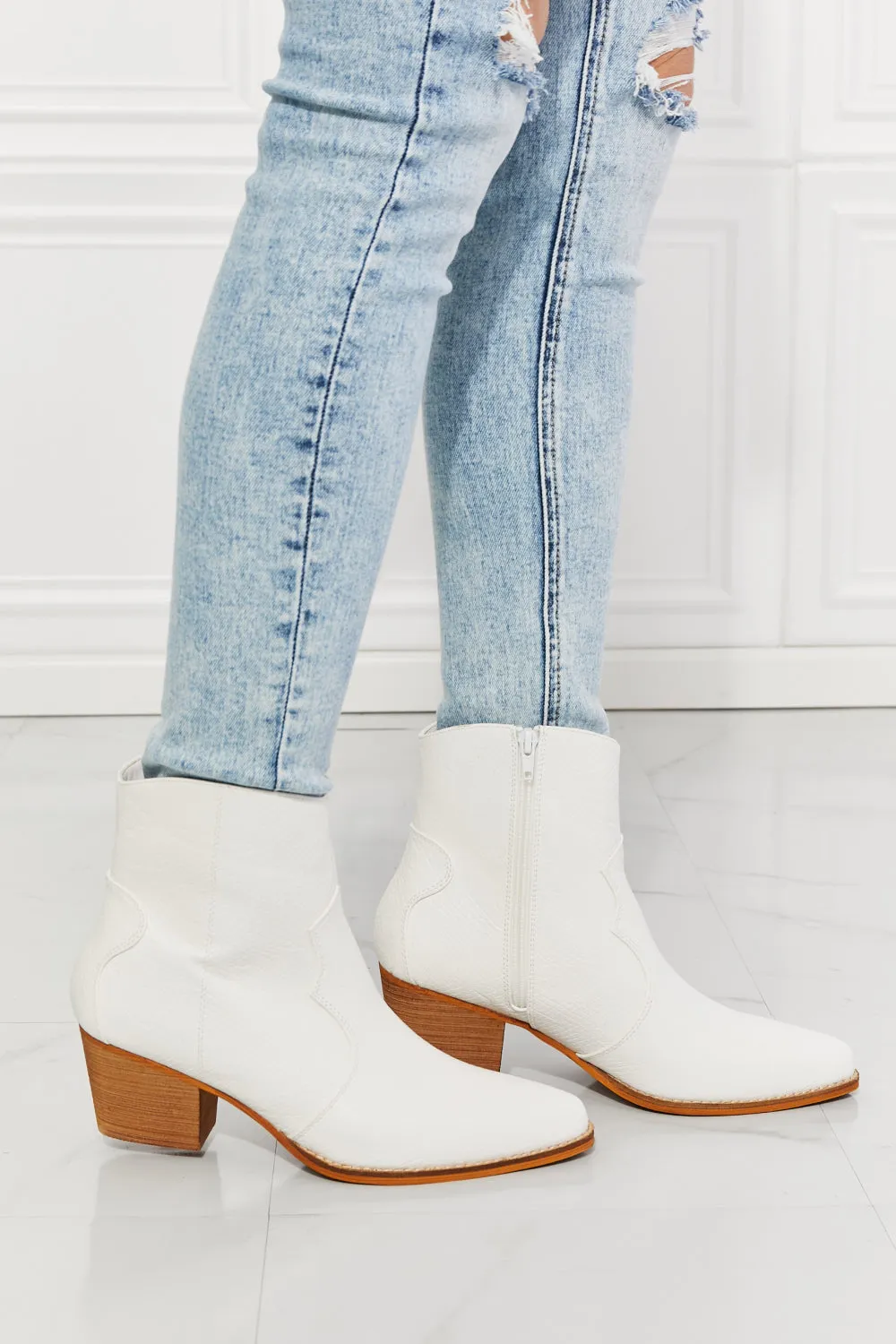 Faux Leather Western Ankle Boots in White