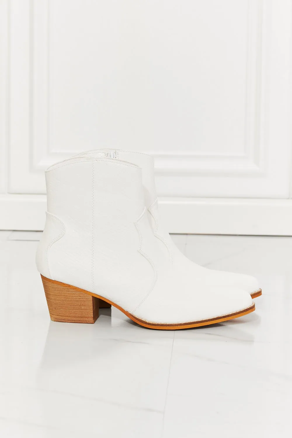 Faux Leather Western Ankle Boots in White