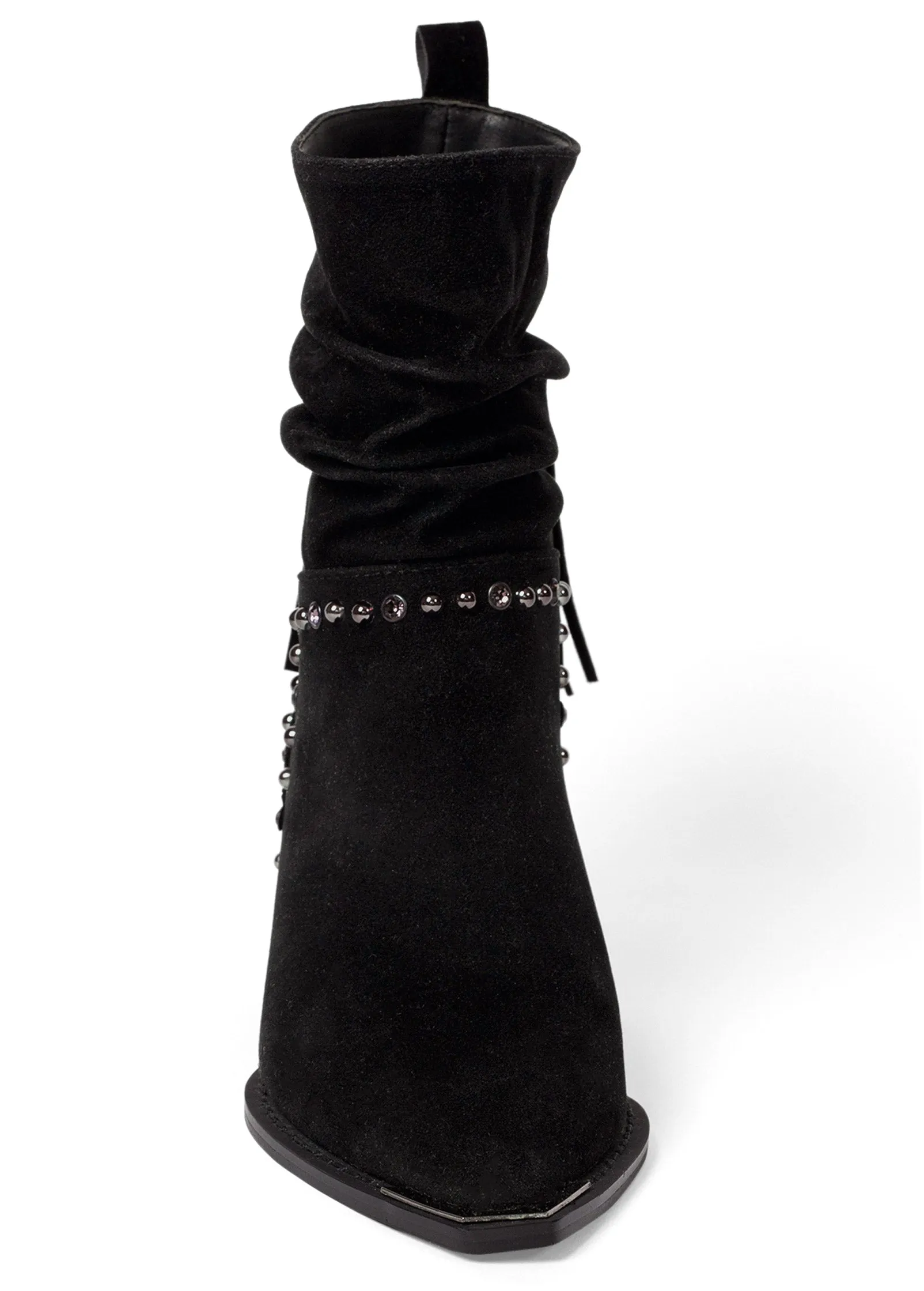 Faux-Suede Studded Booties - Black