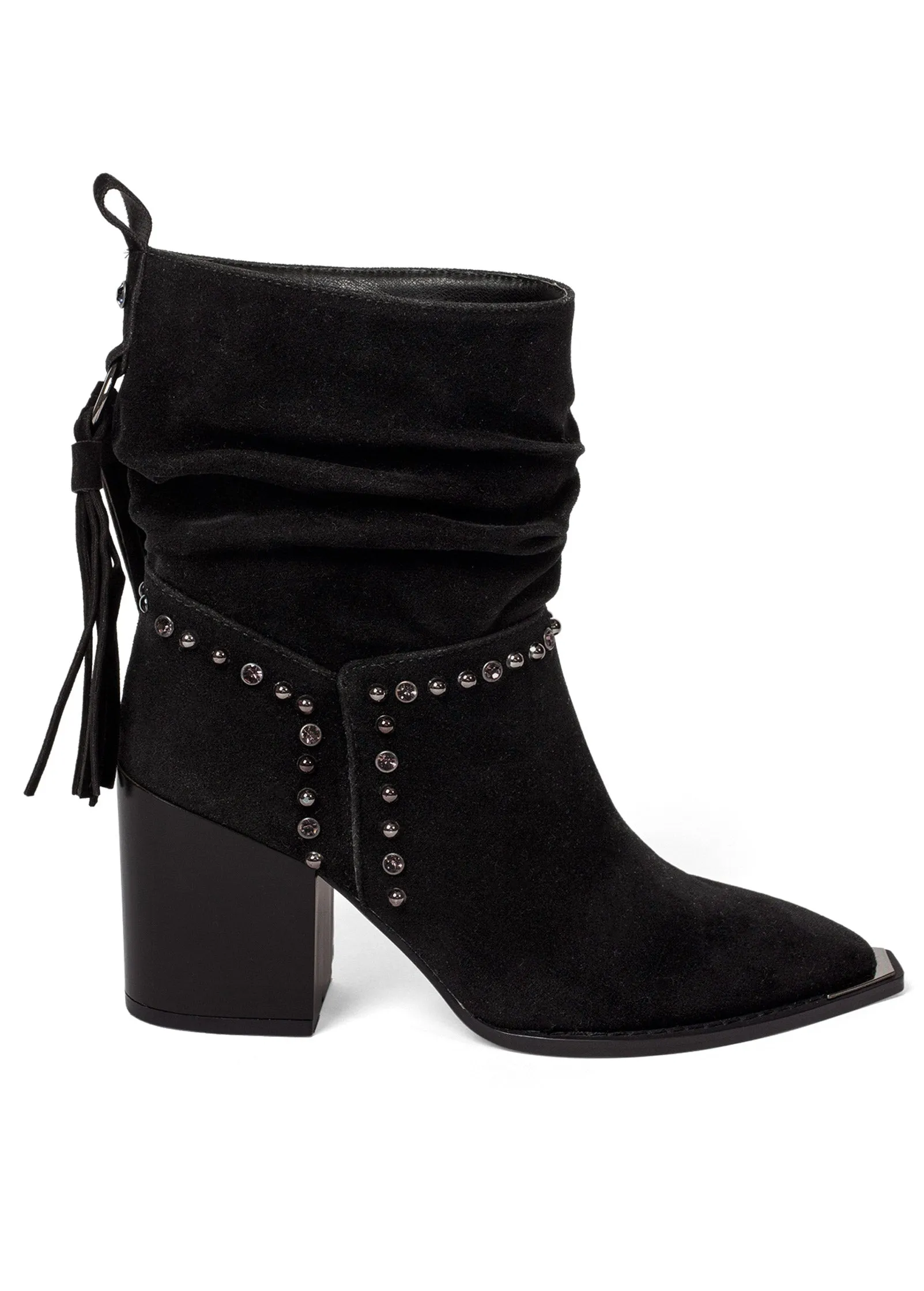 Faux-Suede Studded Booties - Black