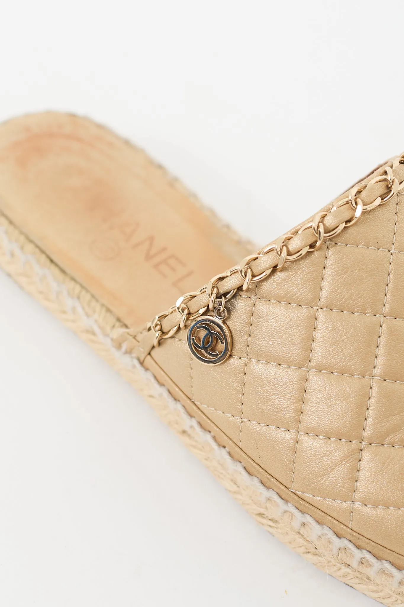 Gold & Black Quilted Leather Espadrille Mule