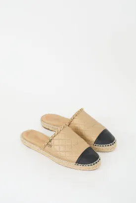 Gold & Black Quilted Leather Espadrille Mule