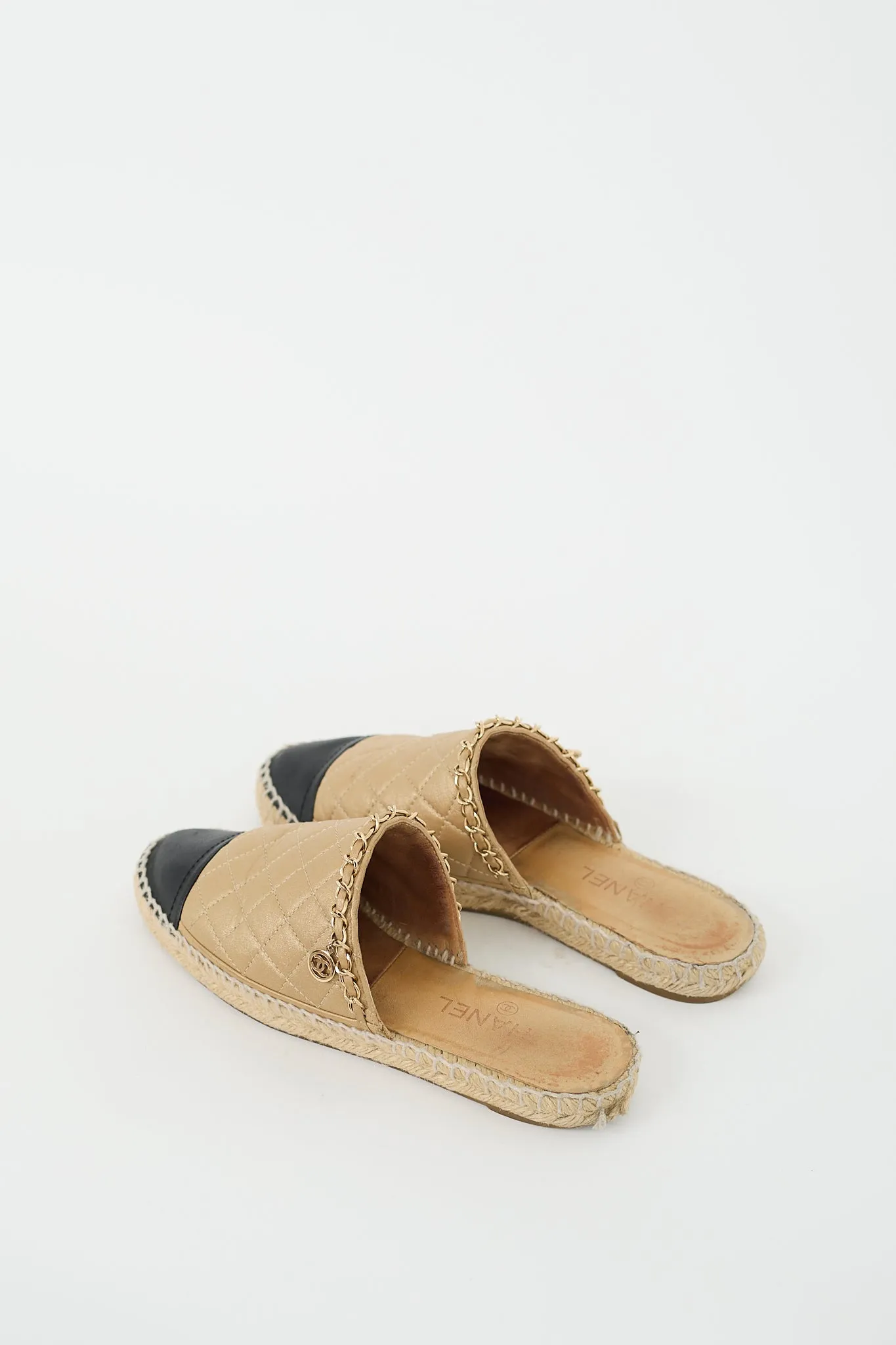 Gold & Black Quilted Leather Espadrille Mule