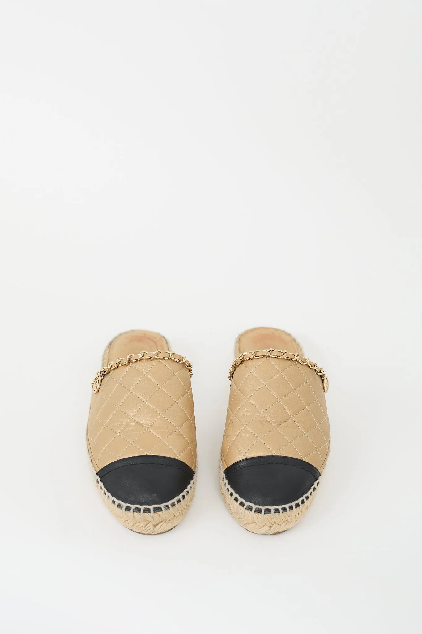 Gold & Black Quilted Leather Espadrille Mule