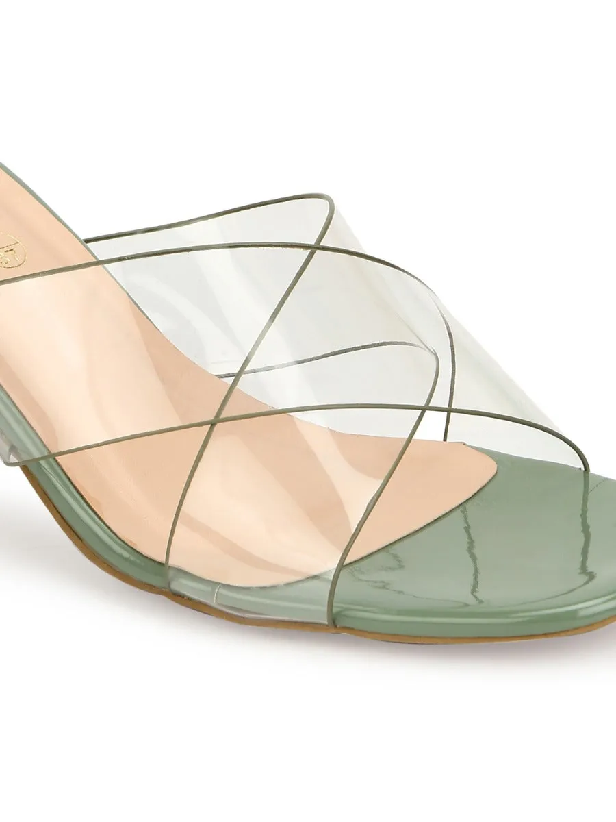 Green Patent Perspex Clear Strap Mules